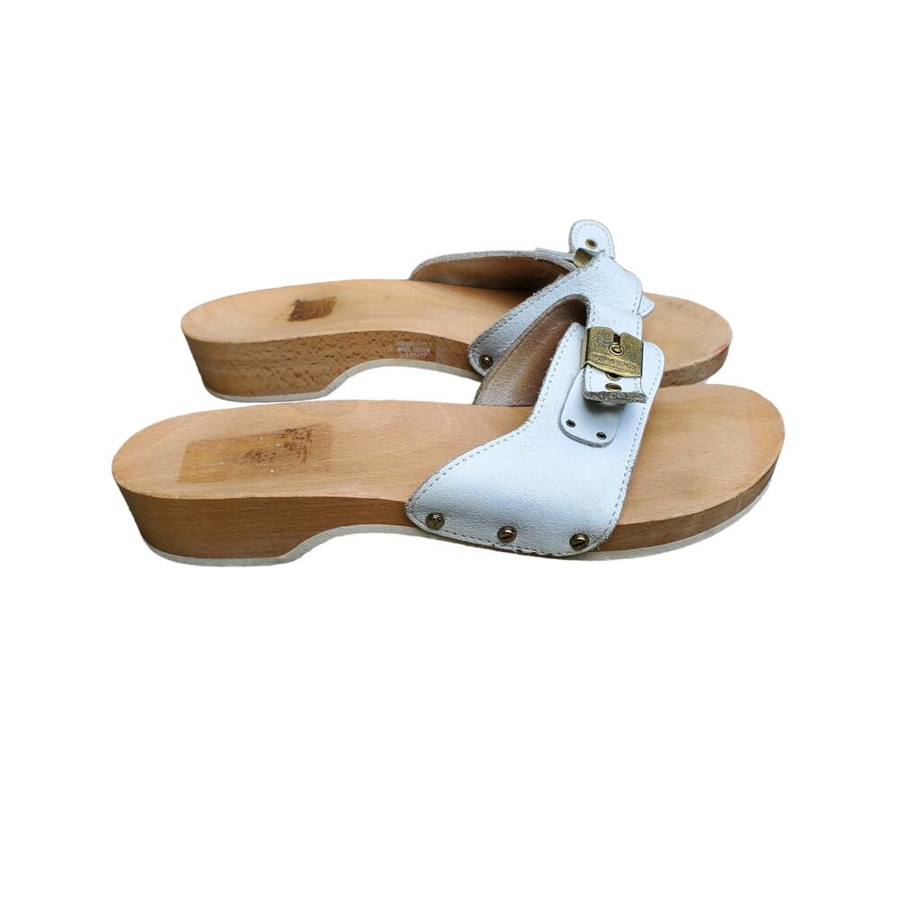 Vintage Dr Scholl’s Wooden Original Exercise Sandals White Italy Scholls Sz 8